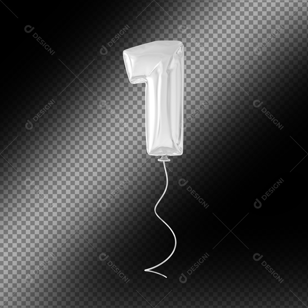 Balão De Festa Prata De Número 1 Fundo Preto Elemento 3D Para composição PSD