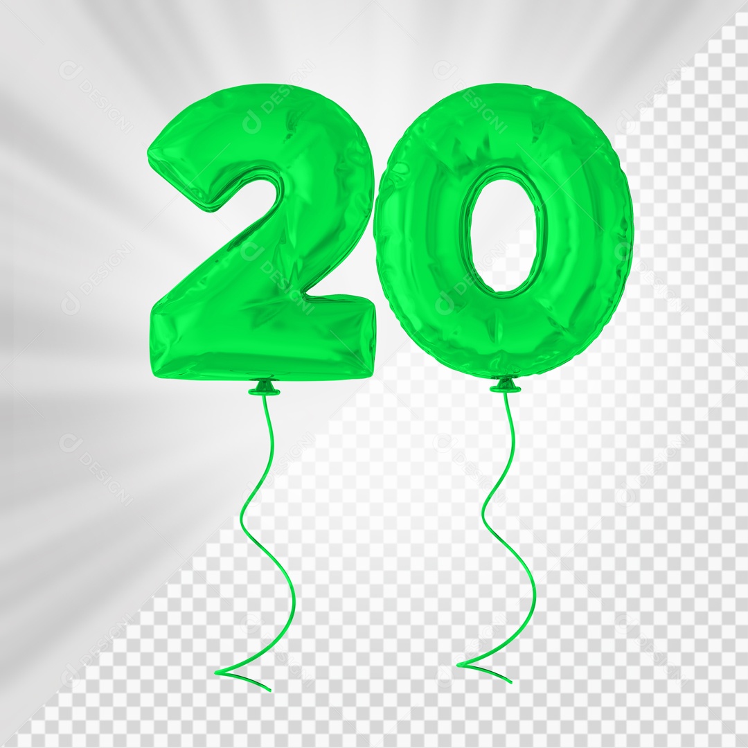 Balão De Festa Verde  De Número 20 Elemento 3D Para composição PSD