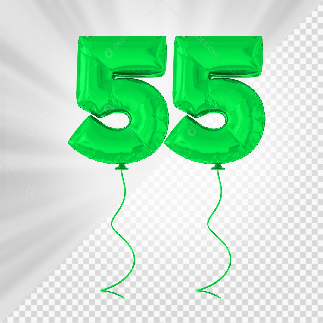 Balão De Festa Verde De Número 55 Elemento 3D Para composição PSD