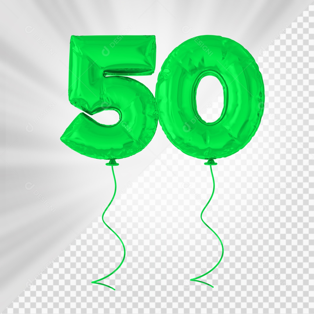 Green Number 50 Party Balloon 3D Element For PSD Composition
