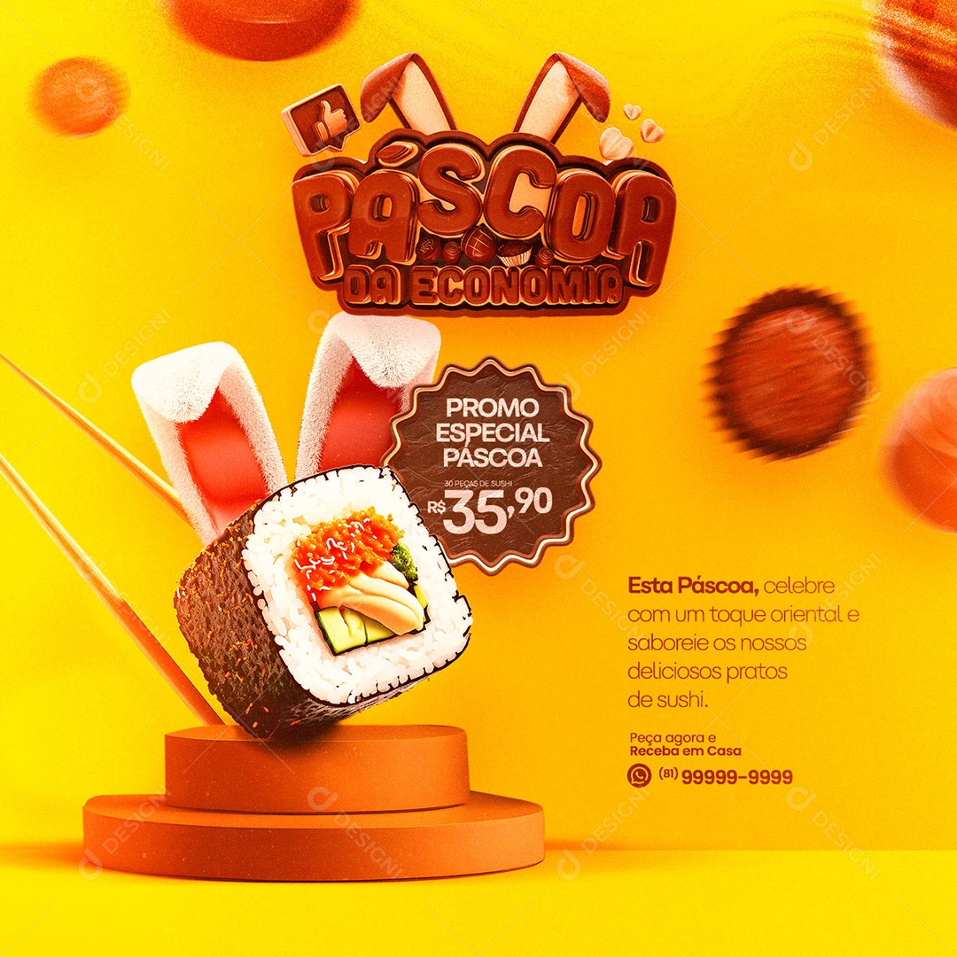 Páscoa Da Economia Saboreie Os Nossos Deliciosos Pratos De Sushi Comida Japonesa Social Media PSD Editável