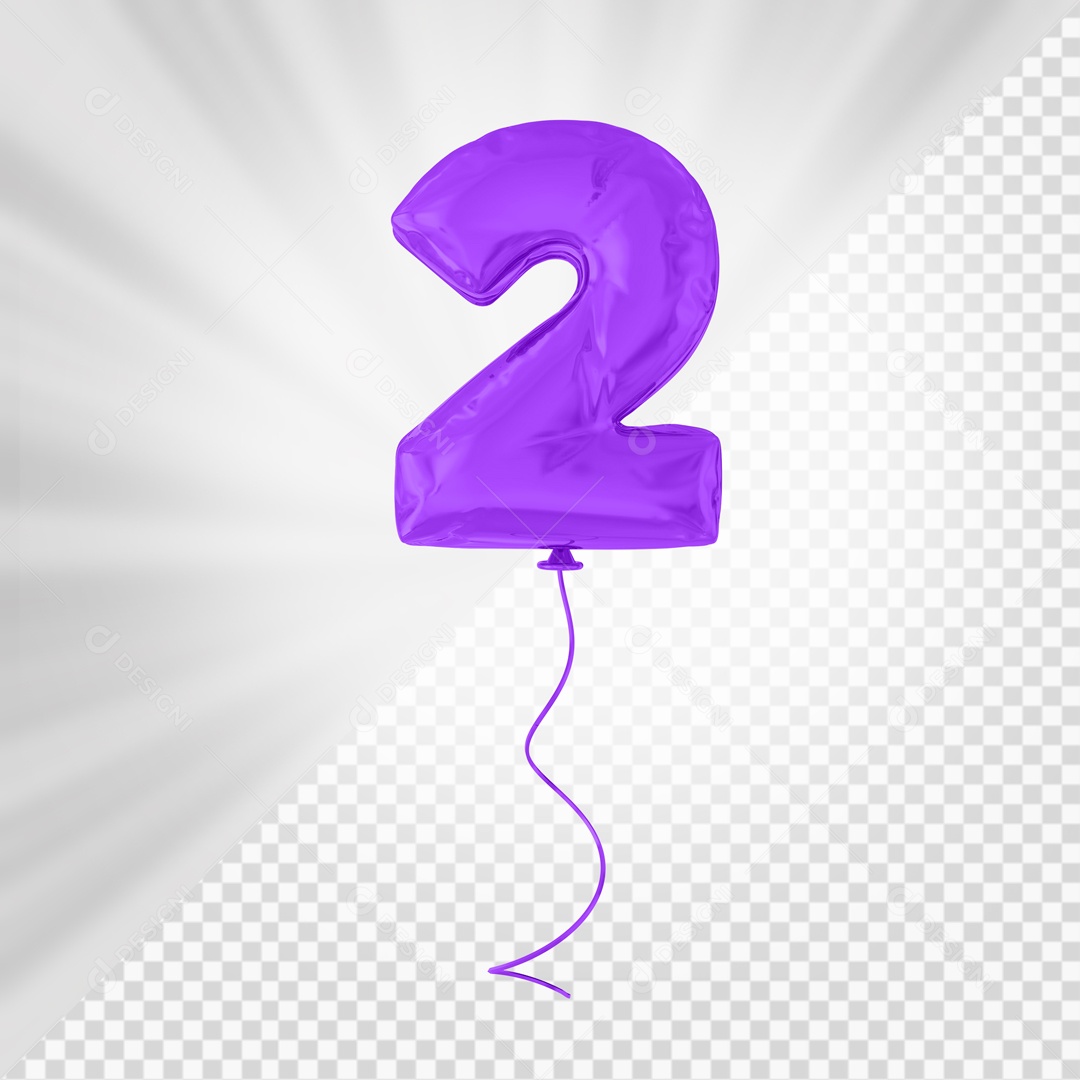 Balão De Festa Roxo De Número 2 Elemento 3D Para composição PSD