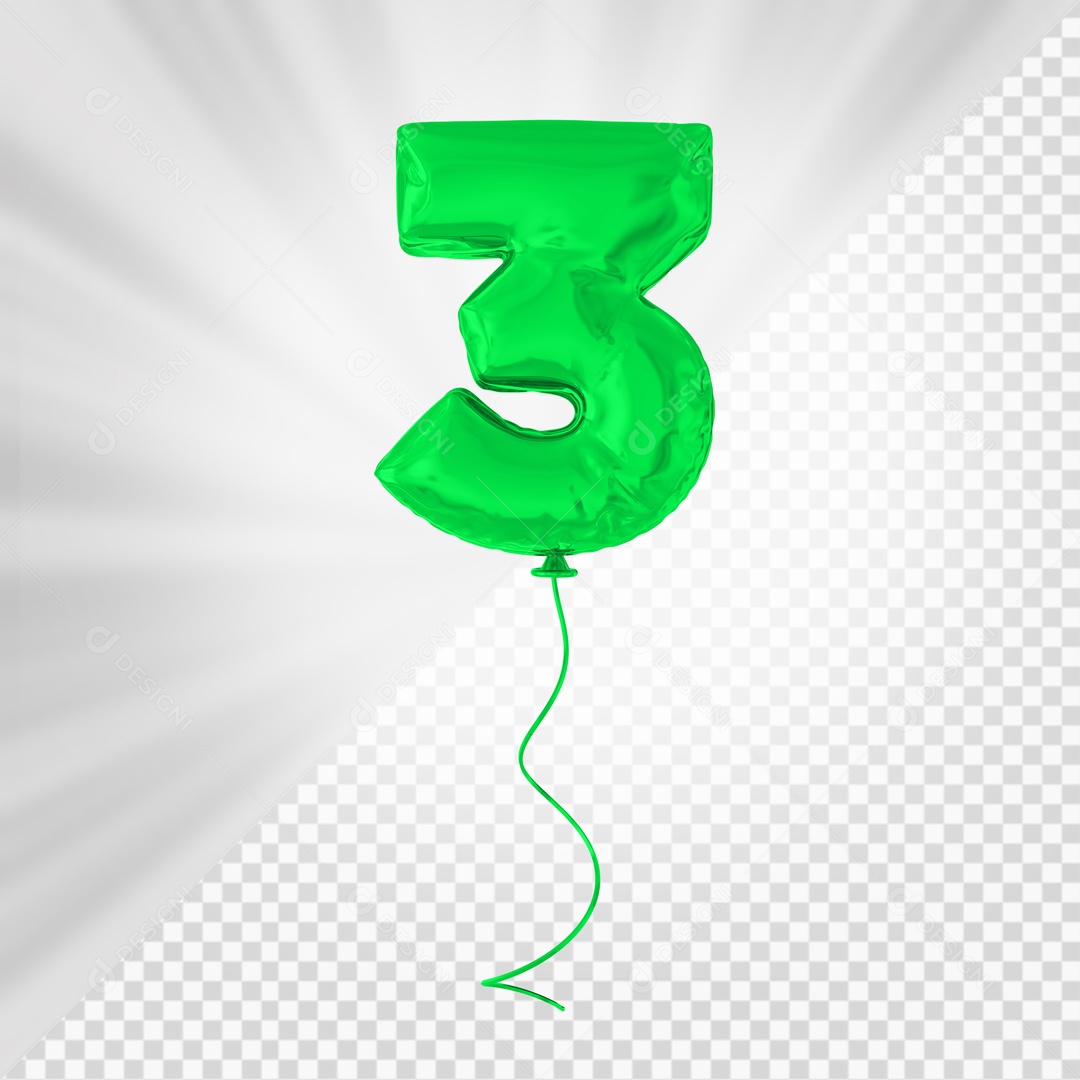 Green Number 3 Party Balloon 3D Element For PSD Composition