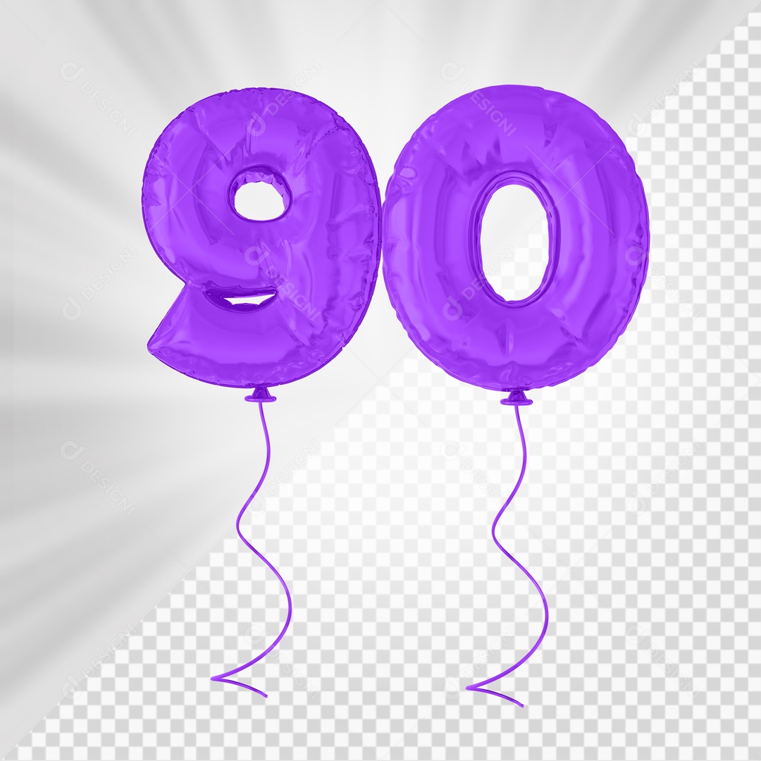 Balão De Festa Roxo De Número 90 Elemento 3D Para composição PSD