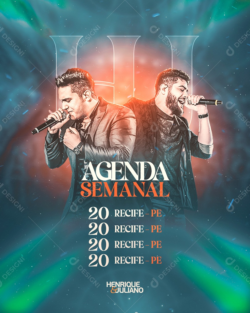 Flyer Agenda Semanal Henrique e Juliano Sertanejo Social Media PSD Editável