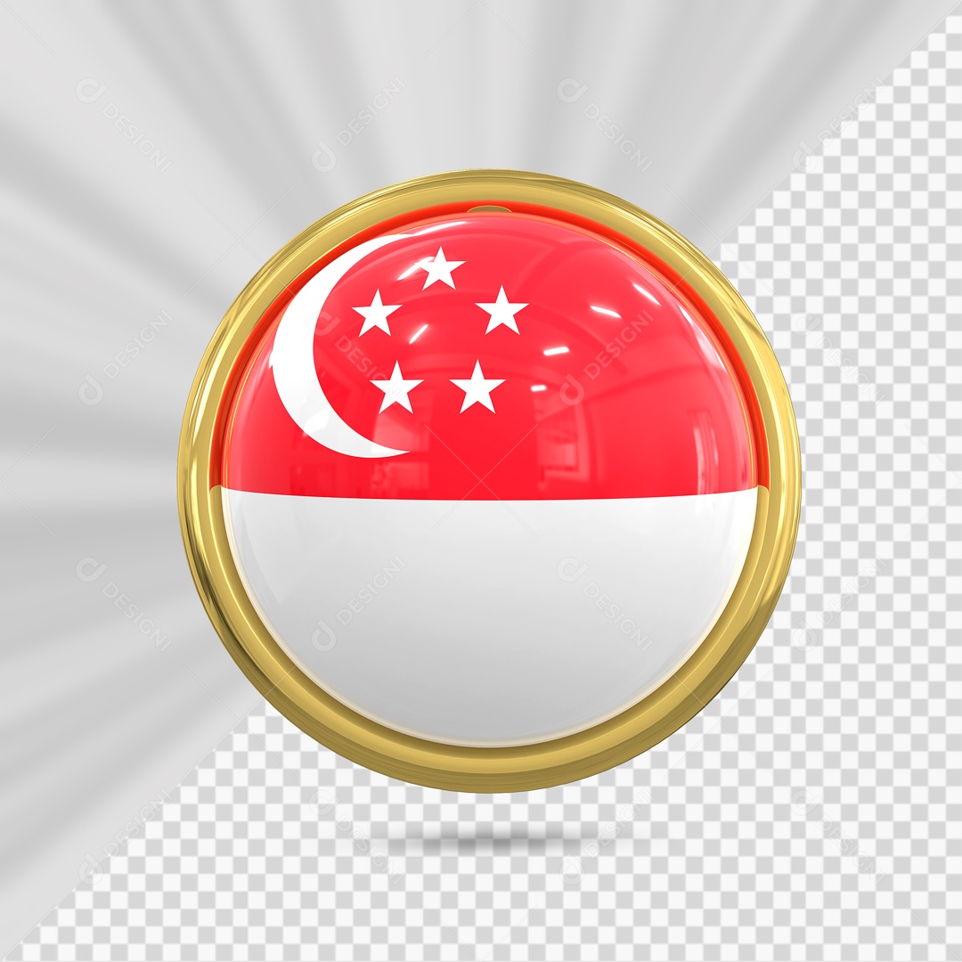 Bandeira De Singapura No Ícone Redondo Elemento 3D PSD