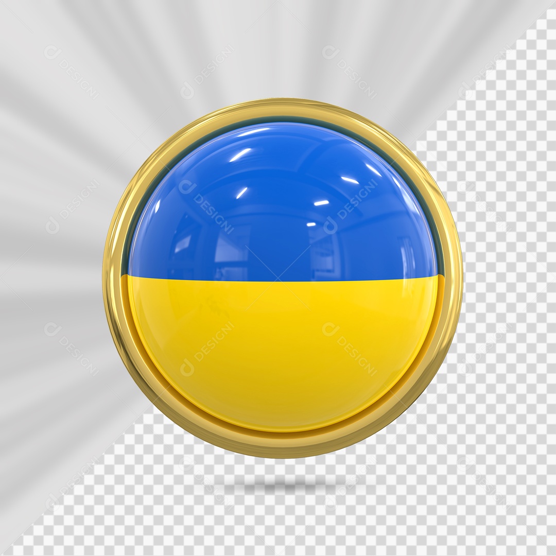 Ukraine Flag On Round Icon 3D PSD Element