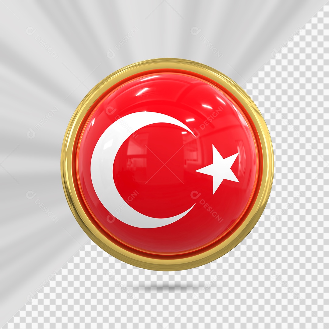 Bandeira Da Turquia  No Ícone Redondo Elemento 3D PSD