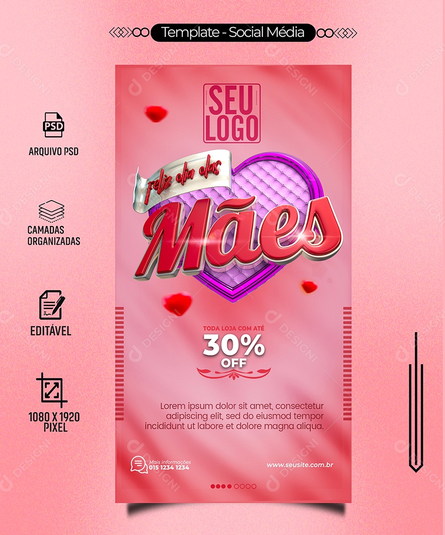 Feliz Dia Das Mães Toda Loja Com Até 30% de Desconto Social Media PSD Editável