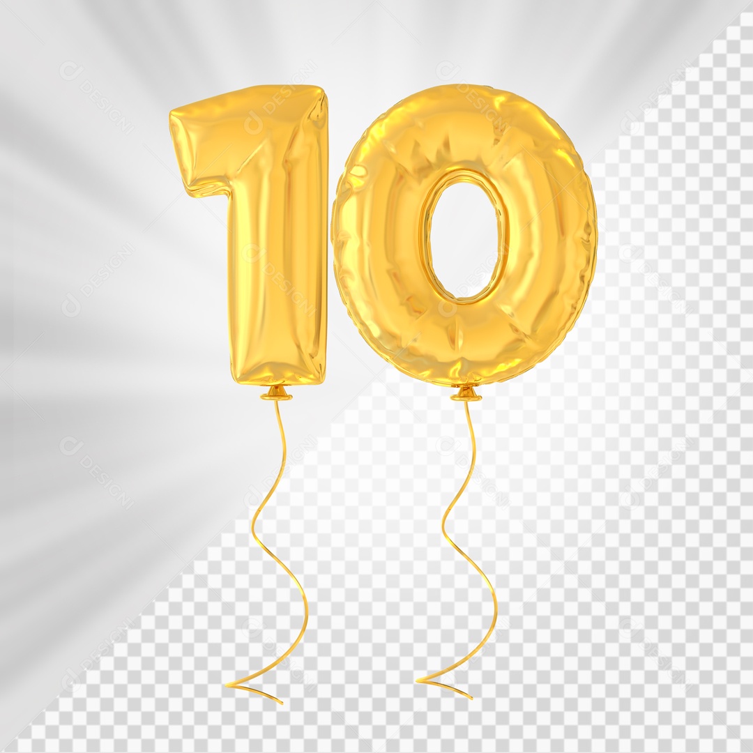 Balão De Festa Amarelo De Número 10 Elemento 3D Para composição PSD