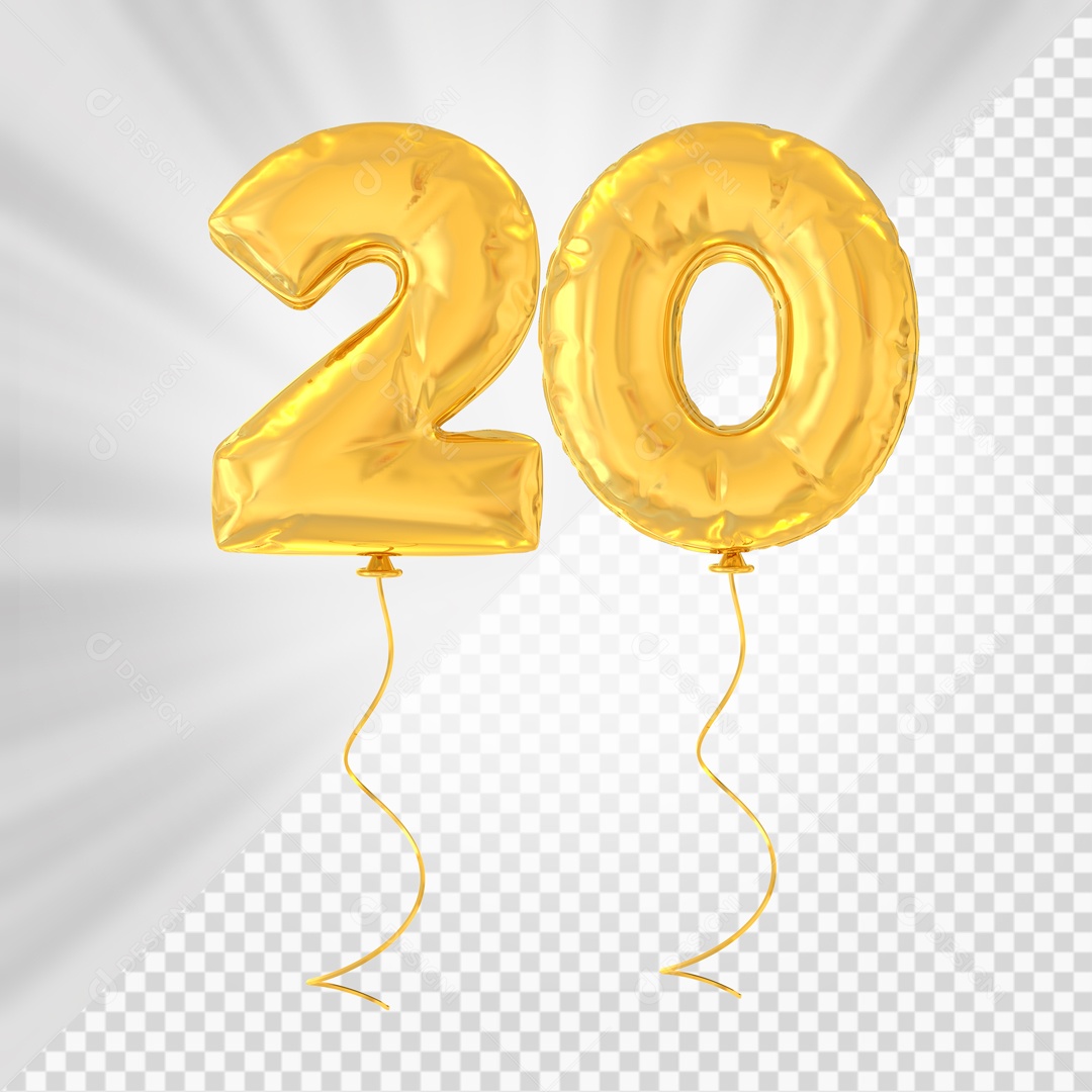 Balão De Festa Amarelo De Número 20 Elemento 3D Para composição PSD