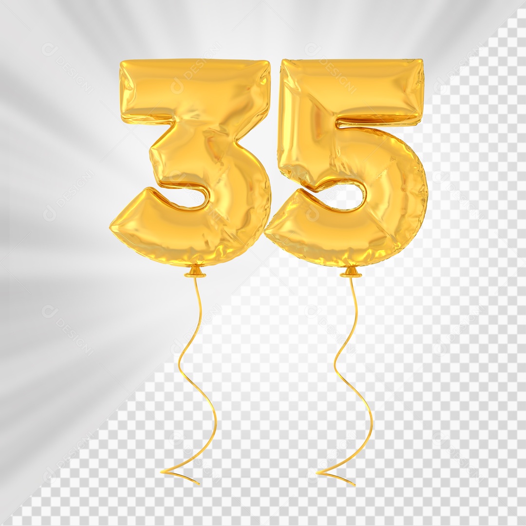 Balão De Festa Amarelo De Número 35 Elemento 3D Para composição PSD