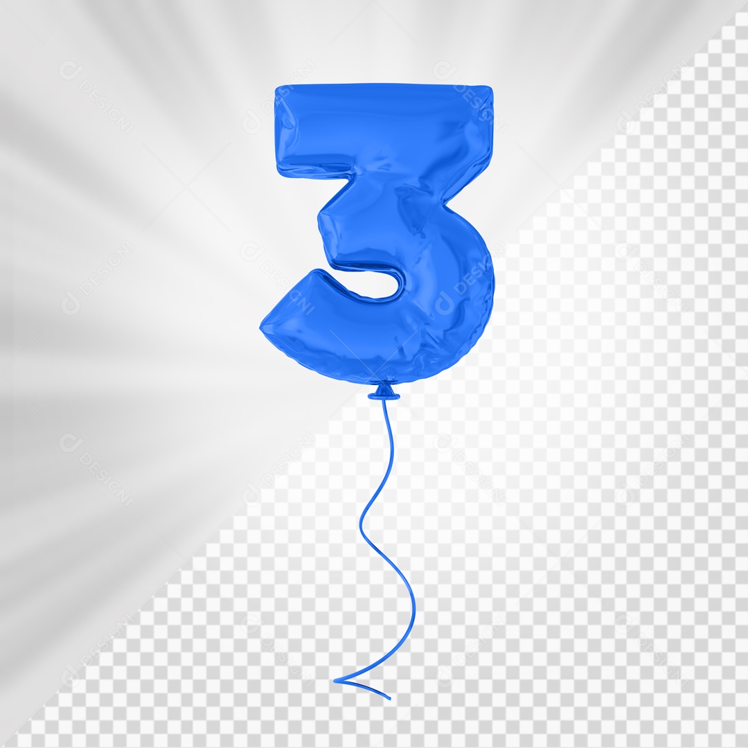 Balão De Festa Azul De Número 3 Elemento 3D Para composição PSD