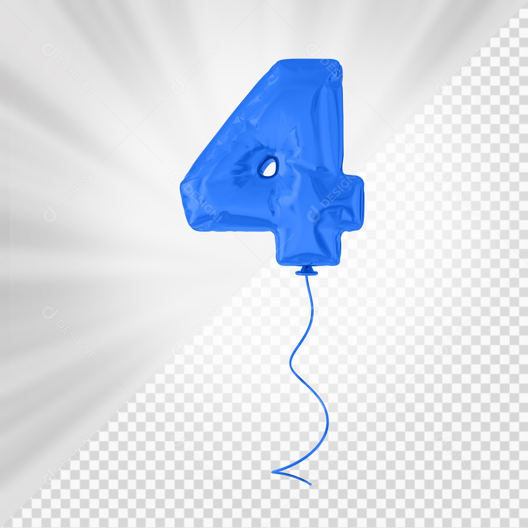 Balão De Festa Azul De Número 4 Elemento 3D Para composição PSD