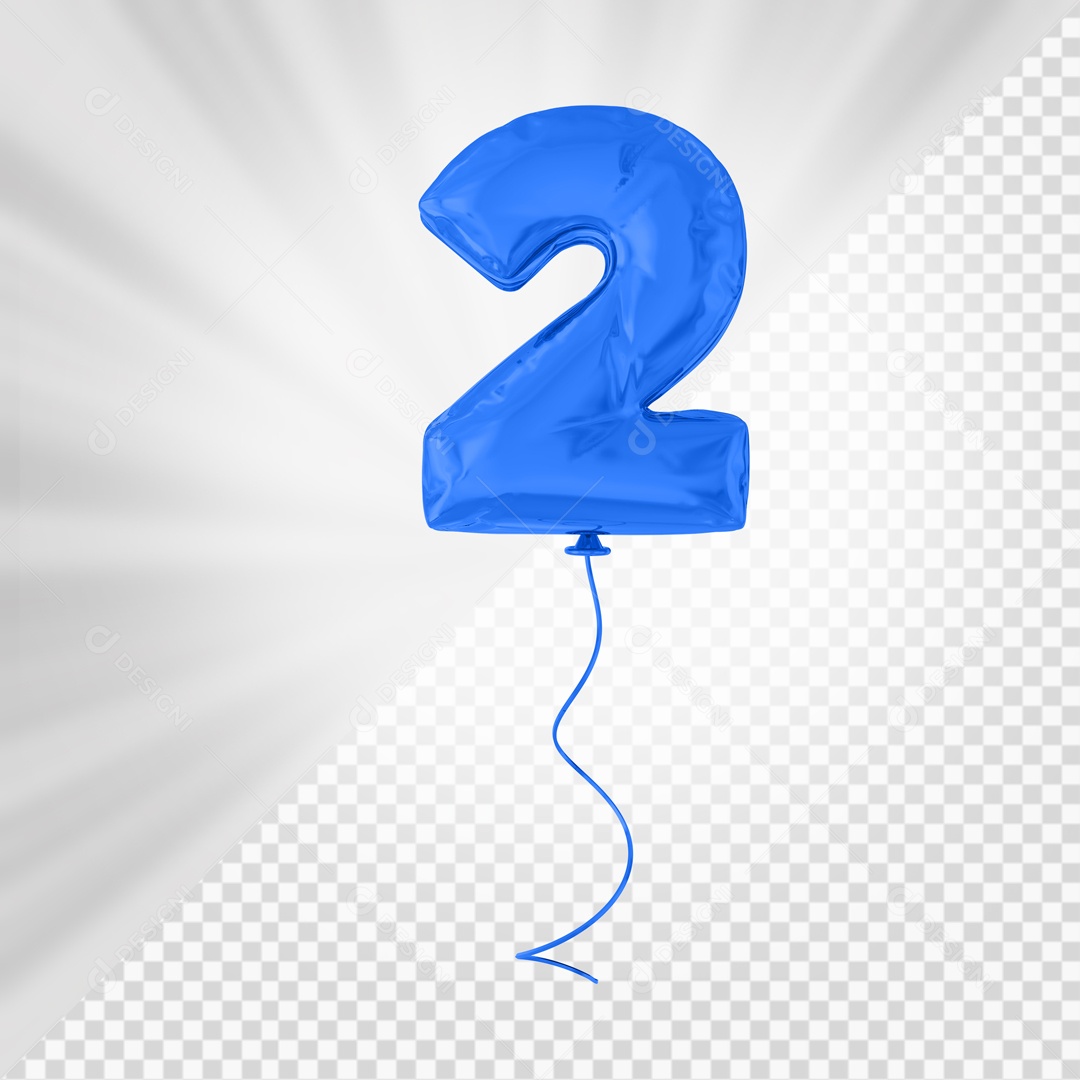 Balão De Festa Azul De Número 2 Elemento 3D Para composição PSD