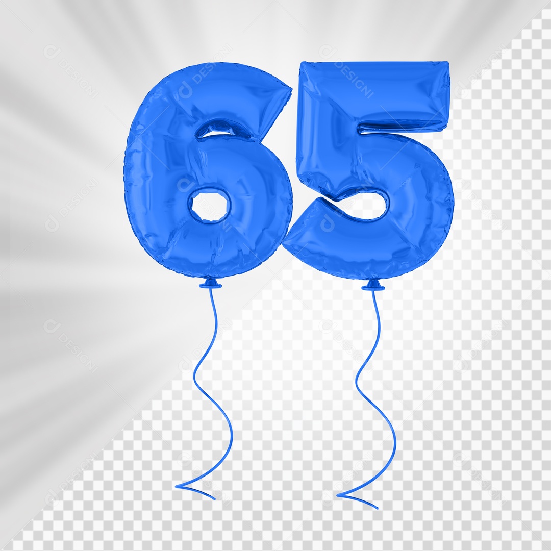 Balão De Festa Azul De Número 65 Elemento 3D Para composição PSD