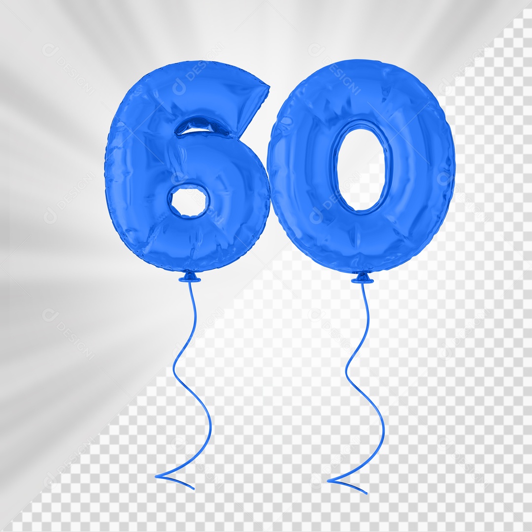 Balão De Festa Azul De Número 60 Elemento 3D Para composição PSD
