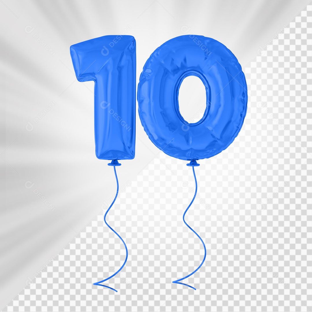 Balão De Festa Azul De Número 10 Elemento 3D Para composição PSD