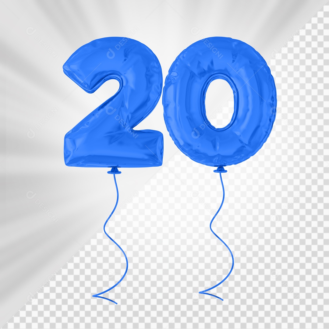 Blue Number 20 Party Balloon 3D Element For PSD Composition