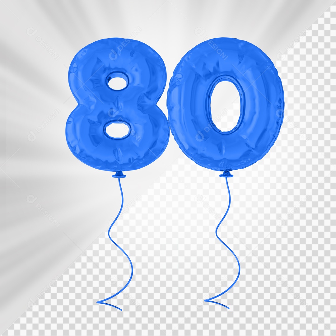 Balão De Festa Azul De Número 80 Elemento 3D Para composição PSD