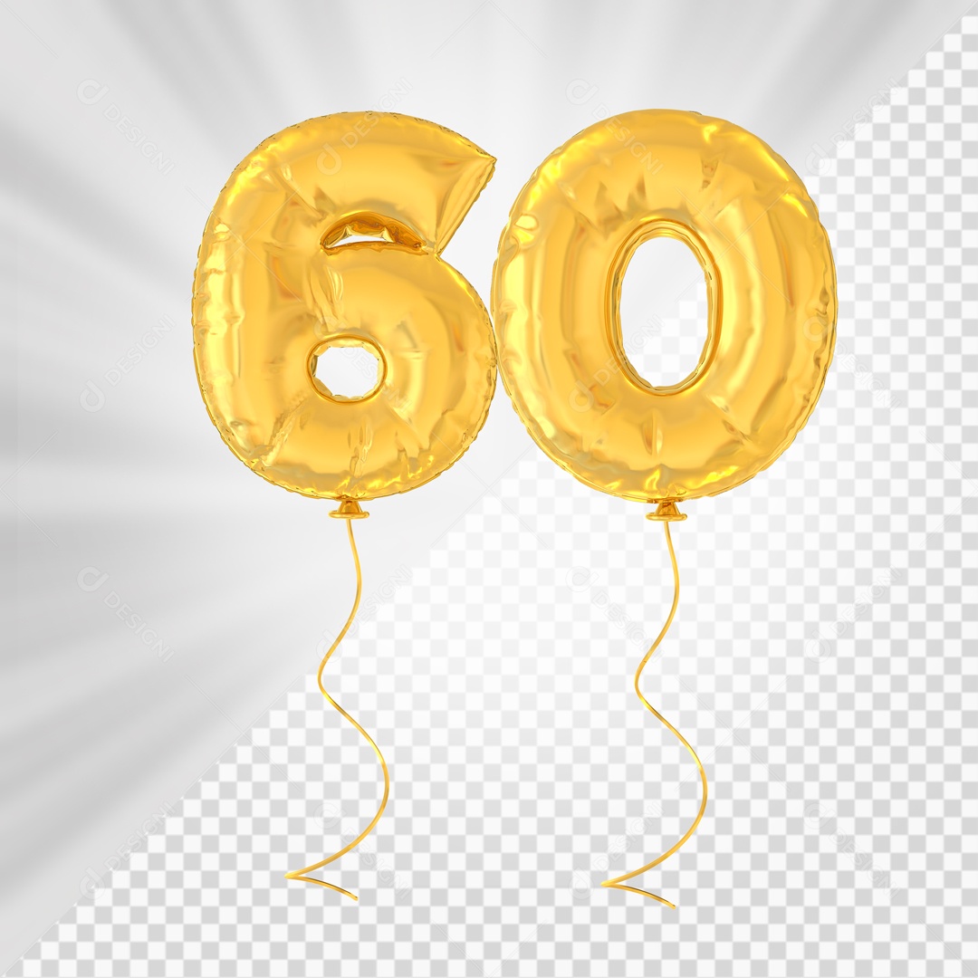Balão De Festa Amarelo De Número 60 Elemento 3D Para composição PSD