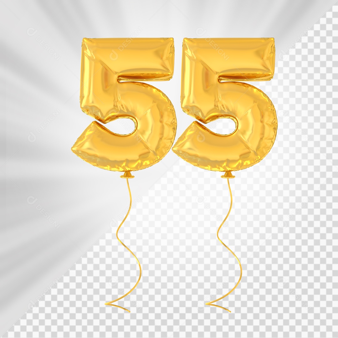Balão De Festa Amarelo De Número 55 Elemento 3D Para composição PSD