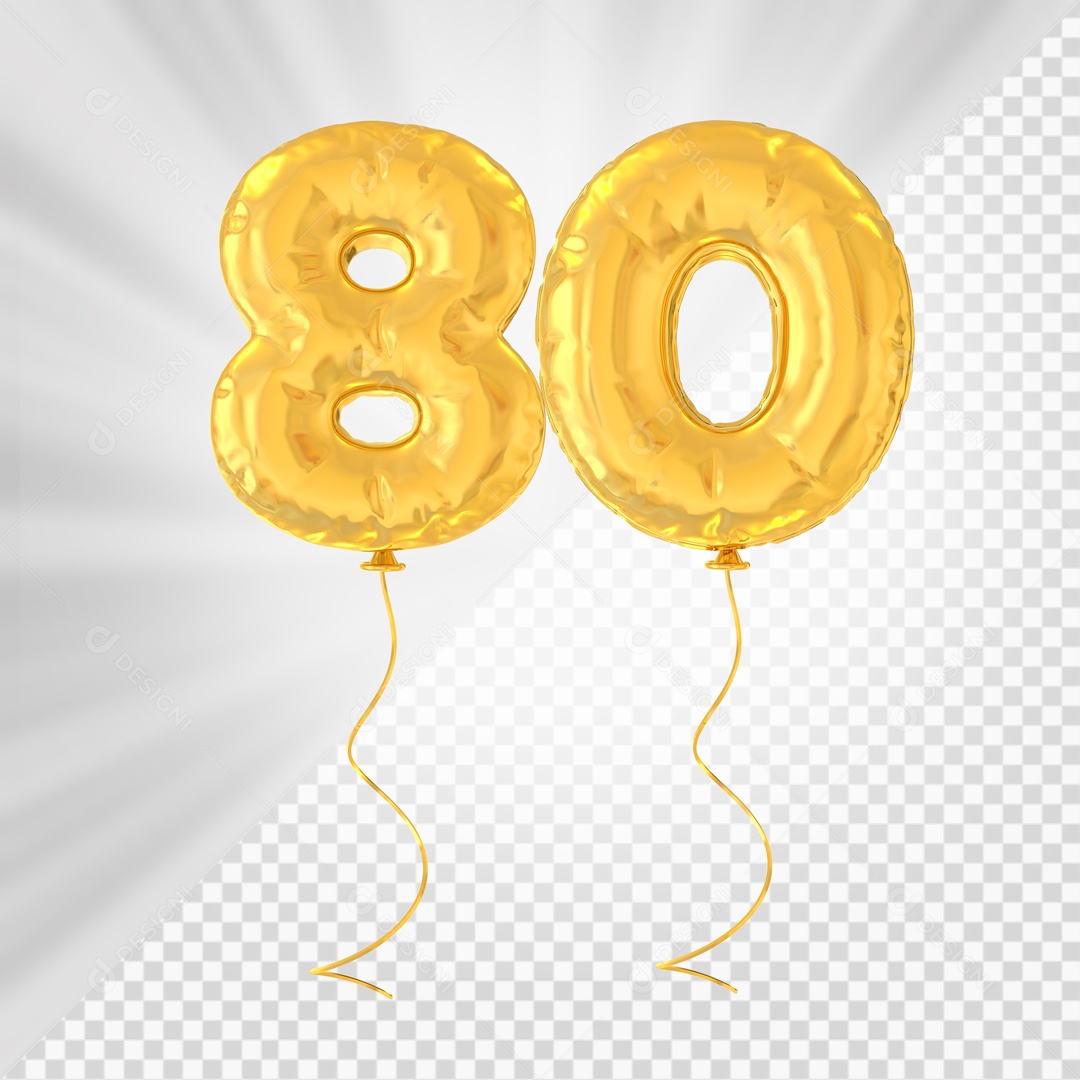 Balão De Festa Amarelo De Número 80 Elemento 3D Para composição PSD