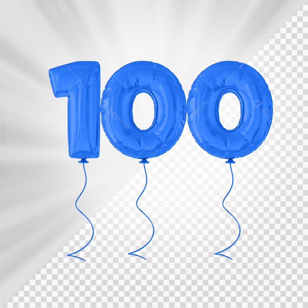 Balão De Festa Azul De Número 100 Elemento 3D Para composição PSD