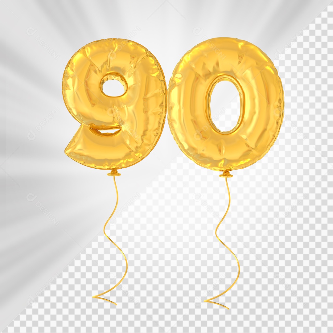 Balão De Festa Amarelo De Número 90 Elemento 3D Para composição PSD