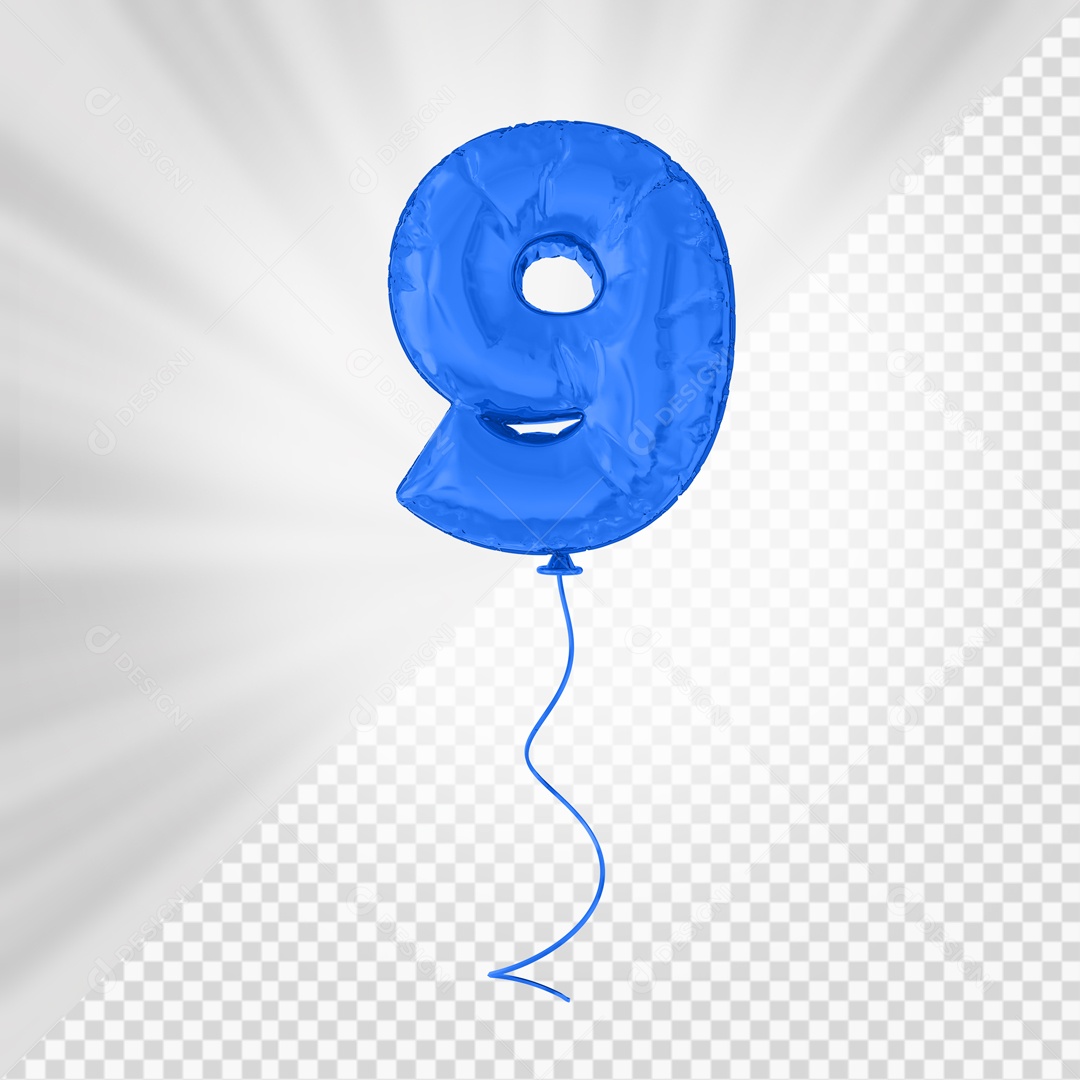 Balão De Festa Azul De Número 9 Elemento 3D Para composição PSD