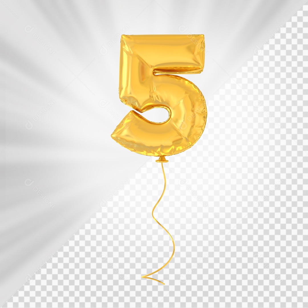 Balão De Festa Amarelo De Número 5 Elemento 3D Para composição PSD