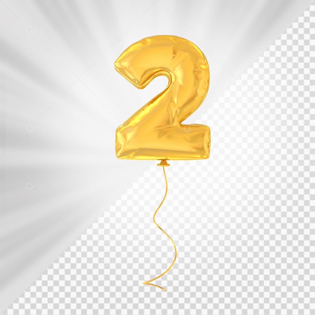 Balão De Festa Amarelo De Número 2 Elemento 3D Para composição PSD
