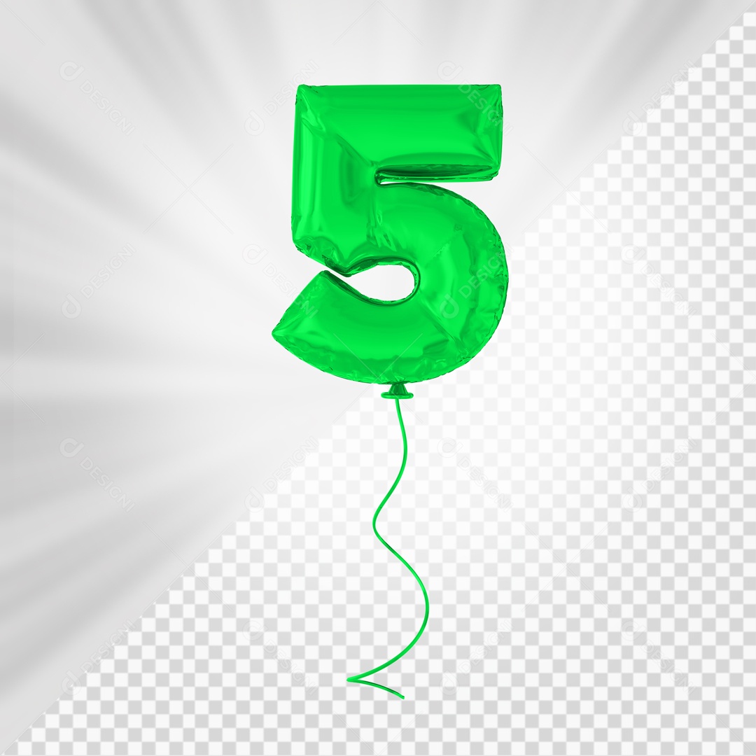 Balão De Festa Verde De Número 5 Elemento 3D Para composição PSD
