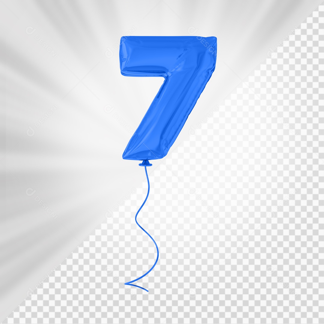 Balão De Festa Azul De Número 7 Elemento 3D Para composição PSD
