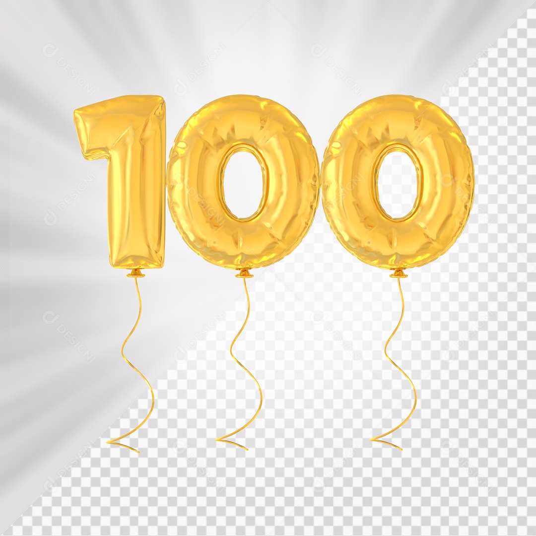 Balão De Festa Amarelo De Número 100 Elemento 3D Para composição PSD