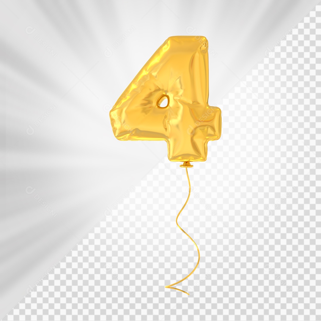 Balão De Festa Amarelo De Número 4 Elemento 3D Para composição PSD