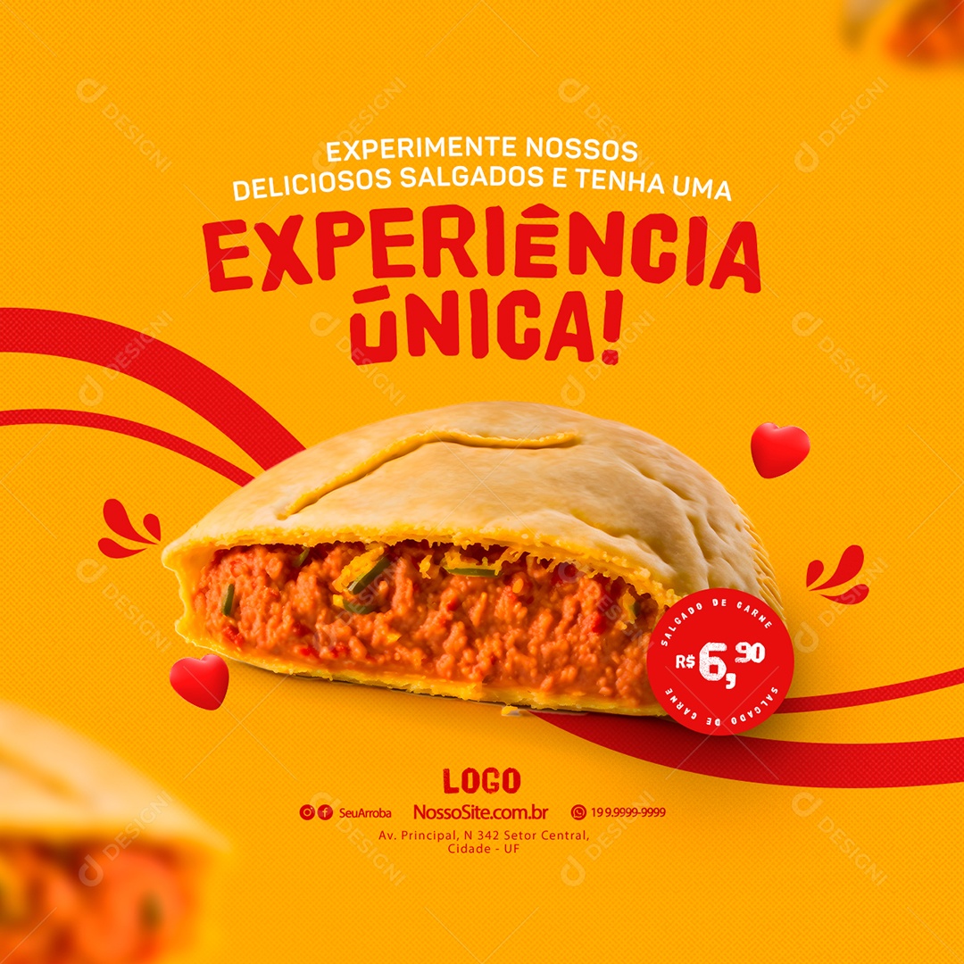 Experimente Nossos Deliciosos Salgados e Tenha Uma Experiência Única Salgateria Salgados Social Media PSD Editável