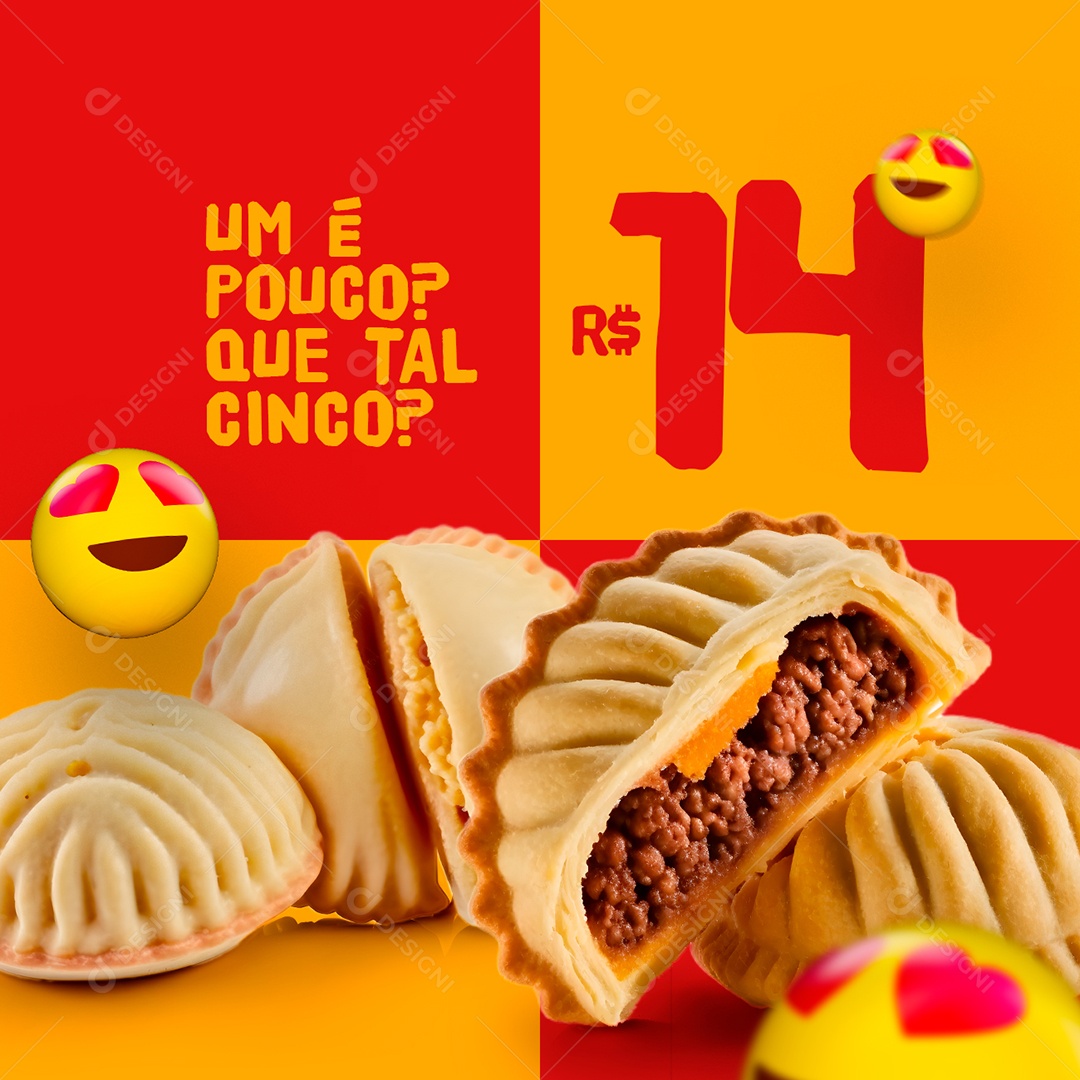 Um É Pouco Que Tal Cinco 14,00 Salgateria Salgados Social Media PSD Editável