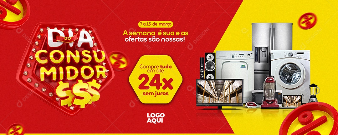 Banner Dia Do Consumidor Compre Tudo Em Até 24x Sem Juros Eletromóveis Social Media PSD Editável