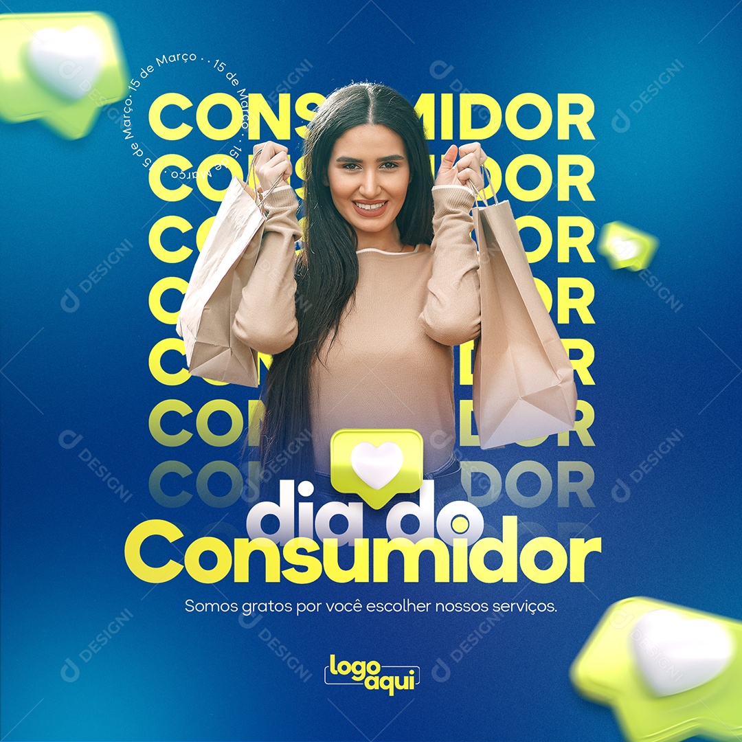 Somos Gratos Por Você Escolher Nossos Serviços Dia Do Consumidor Social Media PSD Editável