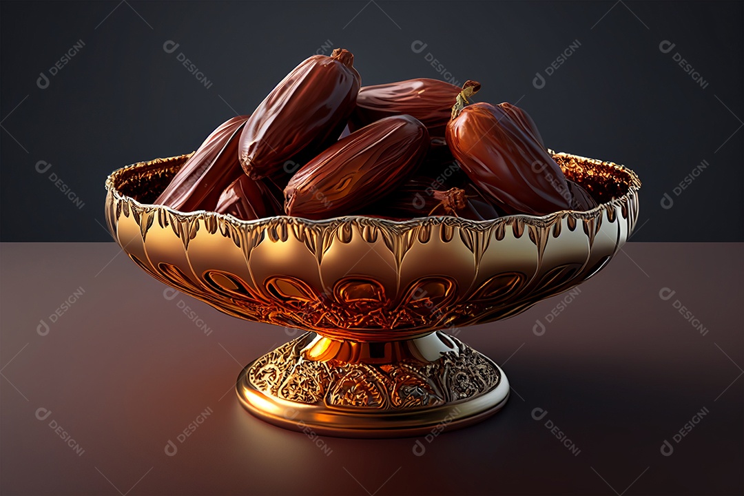 Tijela de ouro com tamaras frescas sobre fundo gerado por IA