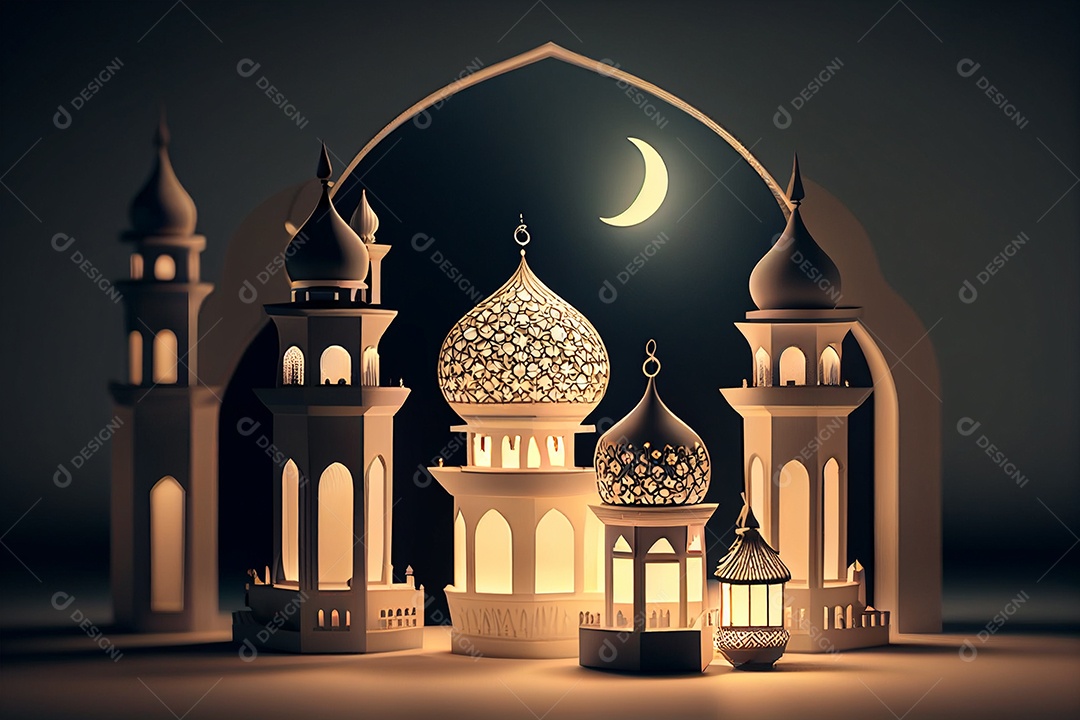 Plano de fundo Ramadan Kareem Lua crescente gerada por IA