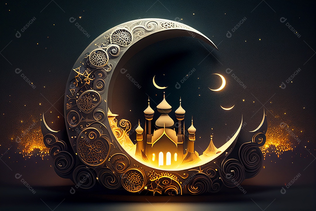 Plano de fundo Ramadan Kareem Lua crescente gerada por IA