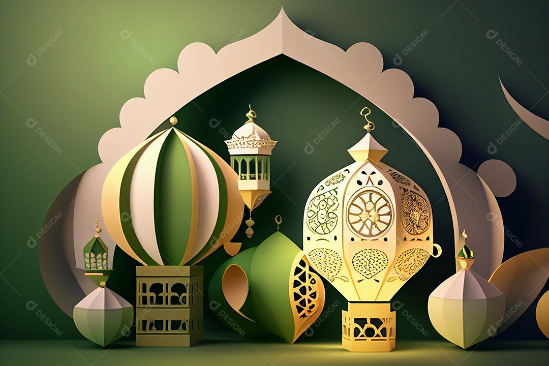 Papel de parede ilustração do ramadã cor 3D ilustrativa gerada por IA