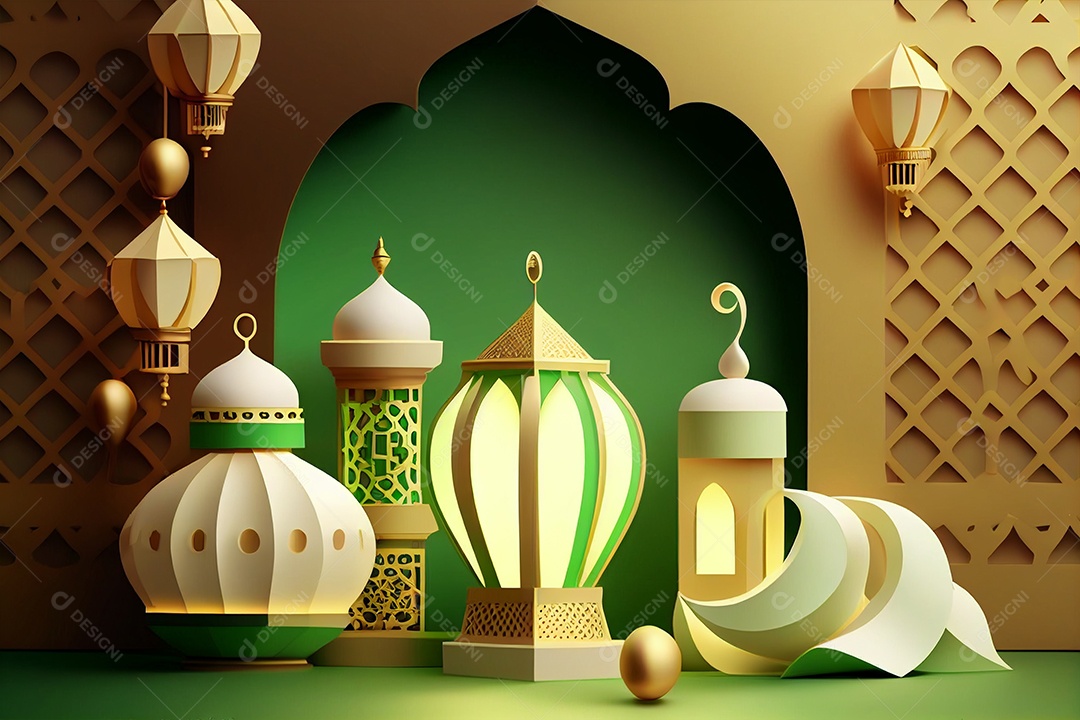 Papel de parede ilustração do ramadã cor 3D ilustrativa gerada por IA