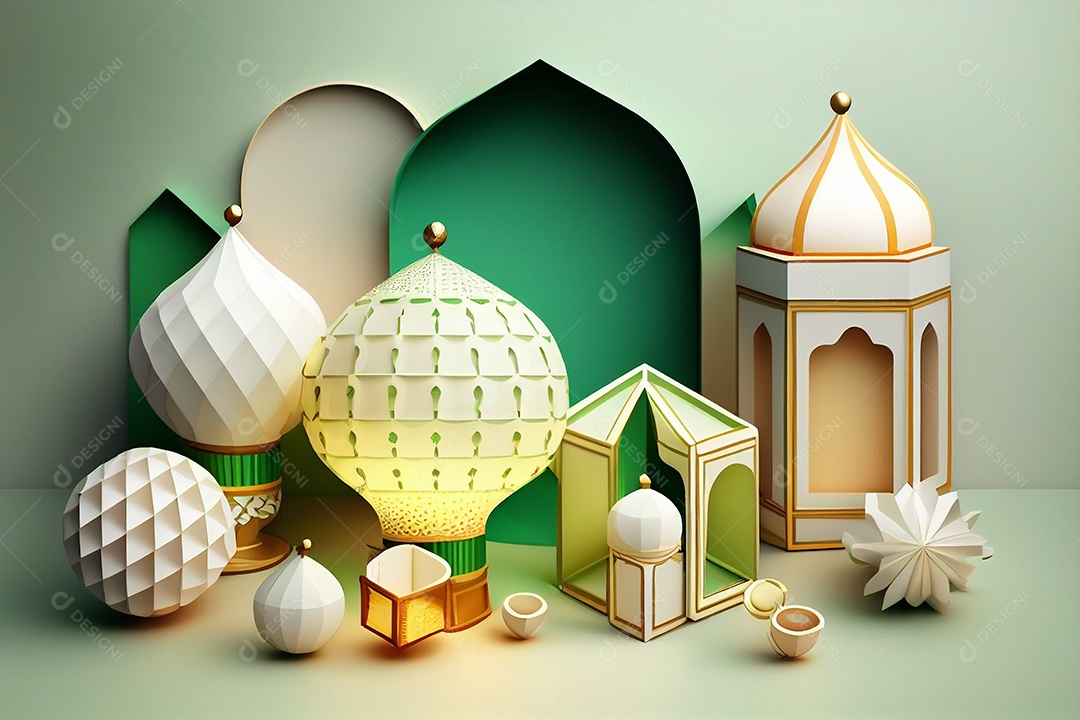 Papel de parede ilustração do ramadã cor 3D ilustrativa gerada por IA