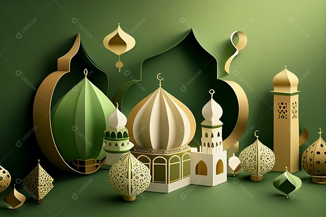 Papel de parede ilustração do ramadã cor 3D ilustrativa gerada por IA