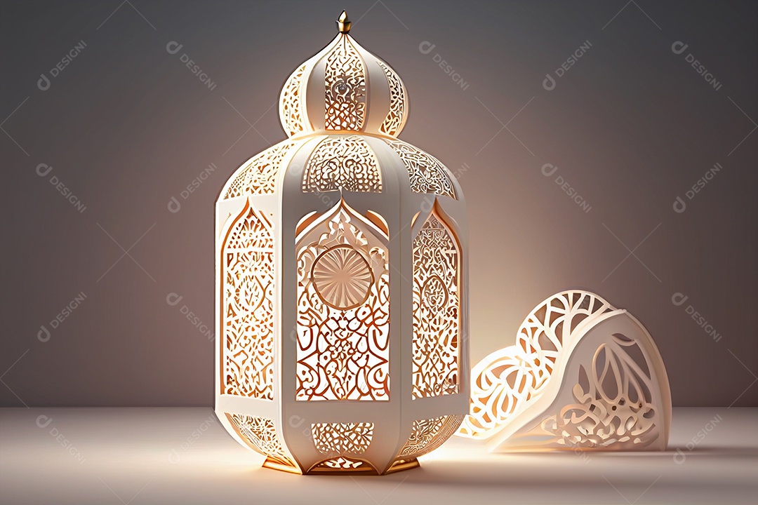 Belas lanternas marroquinas  com cores bege sobre fundo gerado por IA