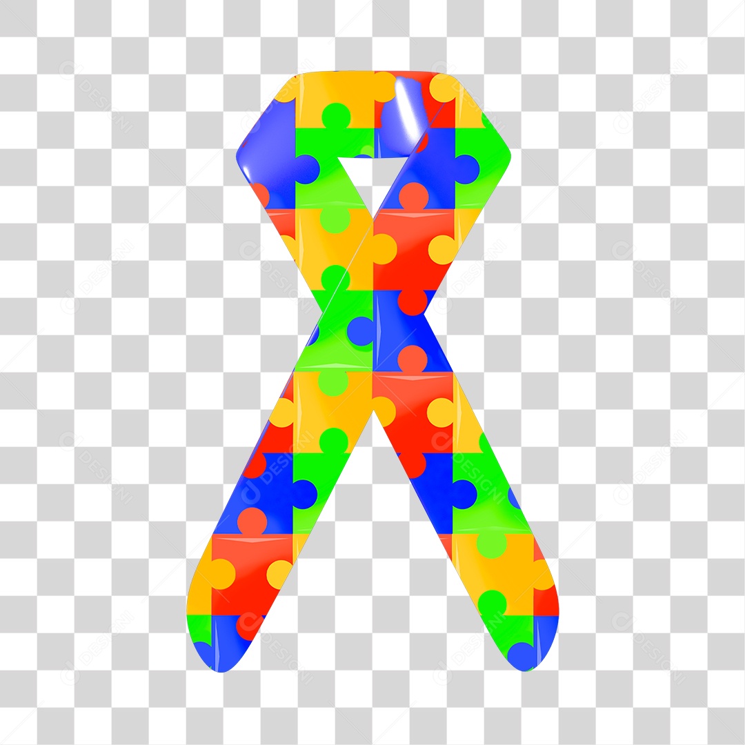 Elemento 3D Para Composição Laço Autismo PNG Transparente