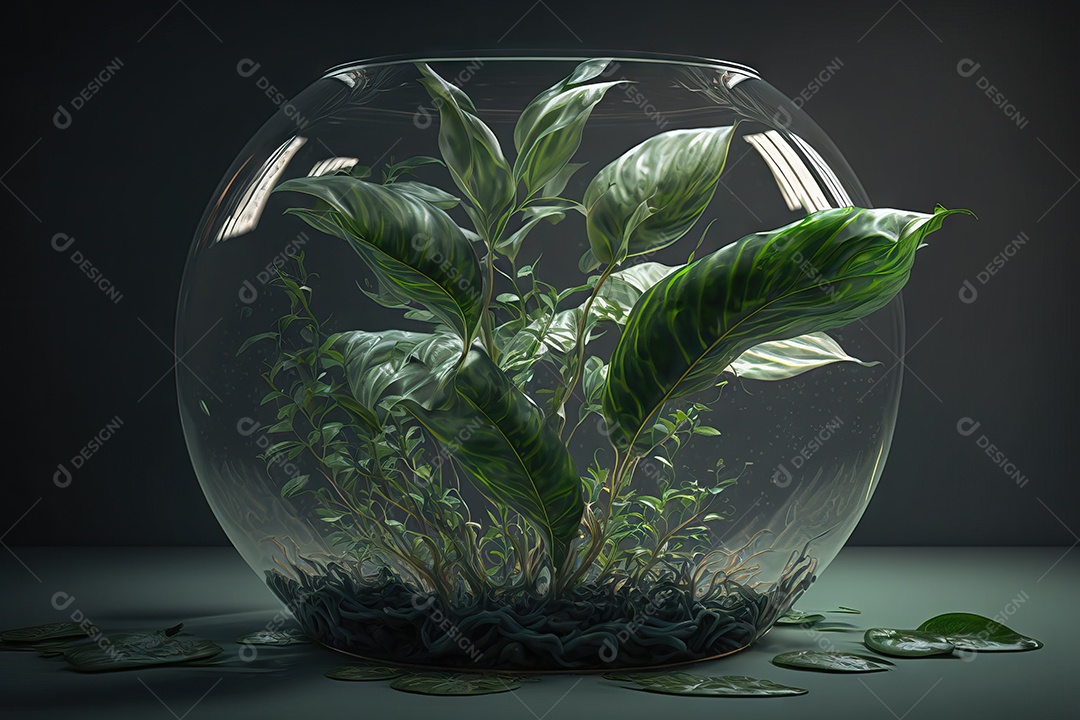 Linda planta verde em um vaso transparente com água